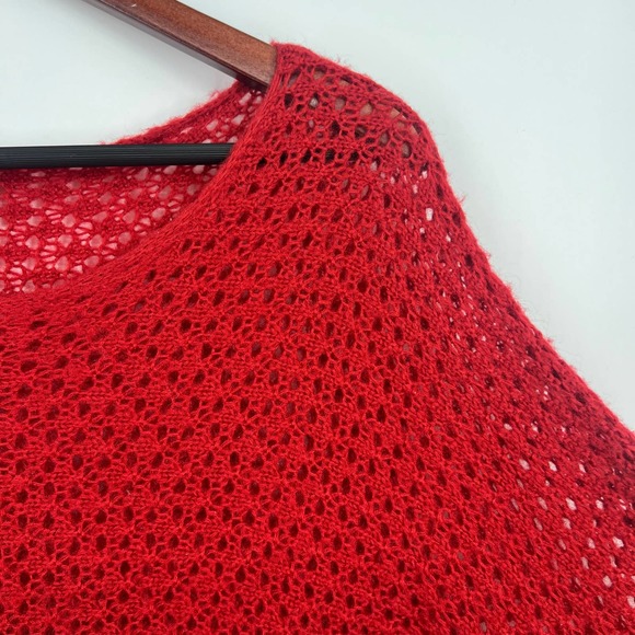 Chico's WOOL Size 1 or Medium Blouse Shirt Top Red Sweater Open Knit Christmas - Picture 3 of 5